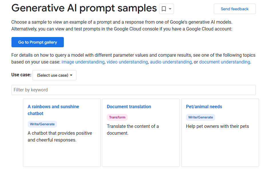 Vertex AI Prompt Gallery